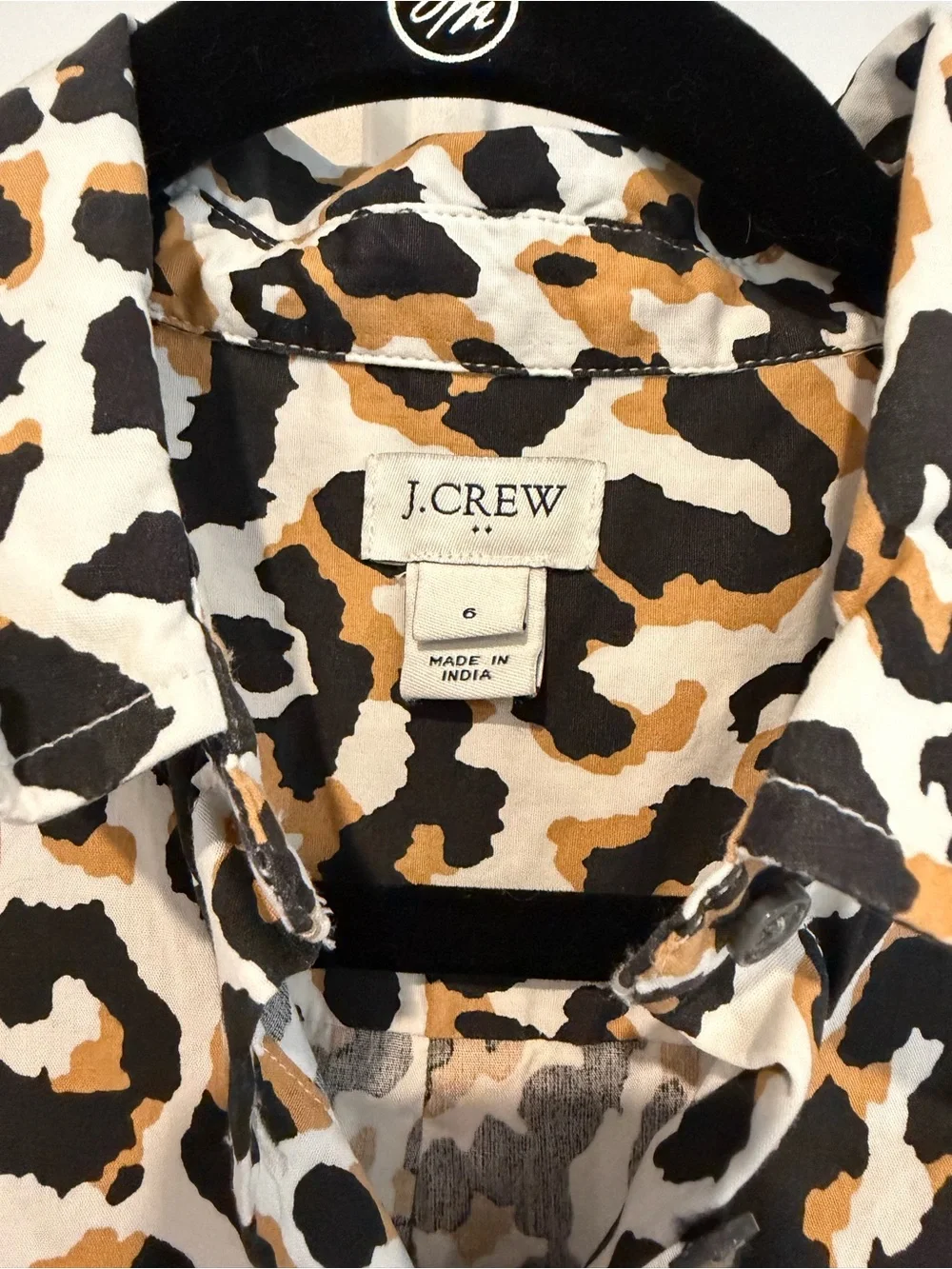 J. Crew Kids Leopard Print Shirt Dress in White, Black & Brown